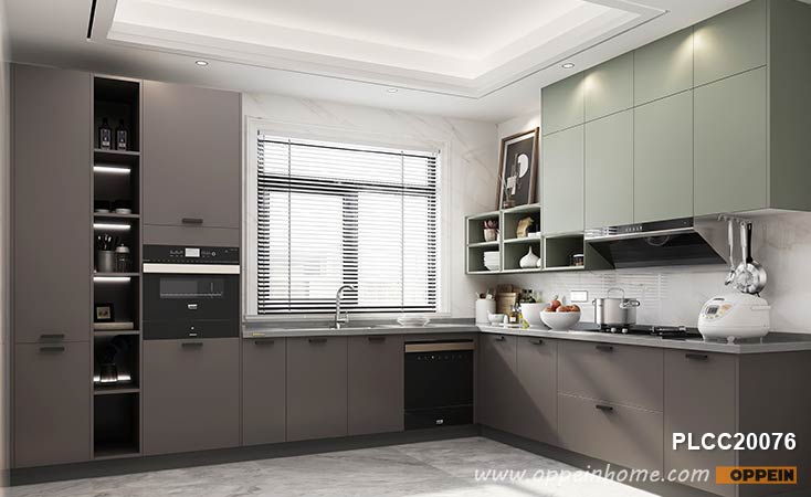 Affordable L-shaped Melamine Kitchen Cabinet PLCC20076