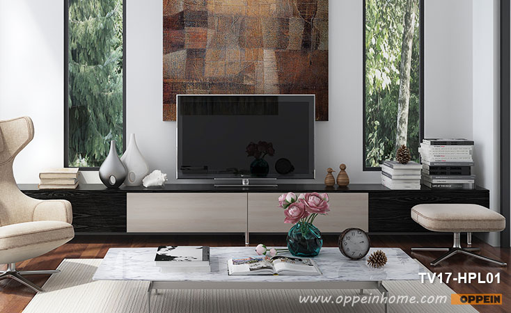 Black Laminate and Light Wood Grain PVC Long TV Stand TV17-HPL01