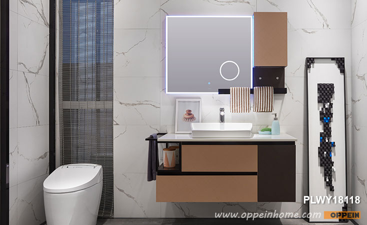 Brown Laminate Wall-Mounted Bathroom Vanity