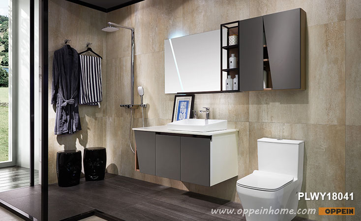 Dark Gray Lacquer Wall-Mounted Bathroom Vanity