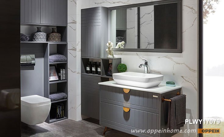 Gray Lacquer Bathroom Cabinet (PLWY17079)