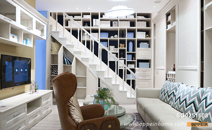 Modern design white staircase bookshelf SG0251608