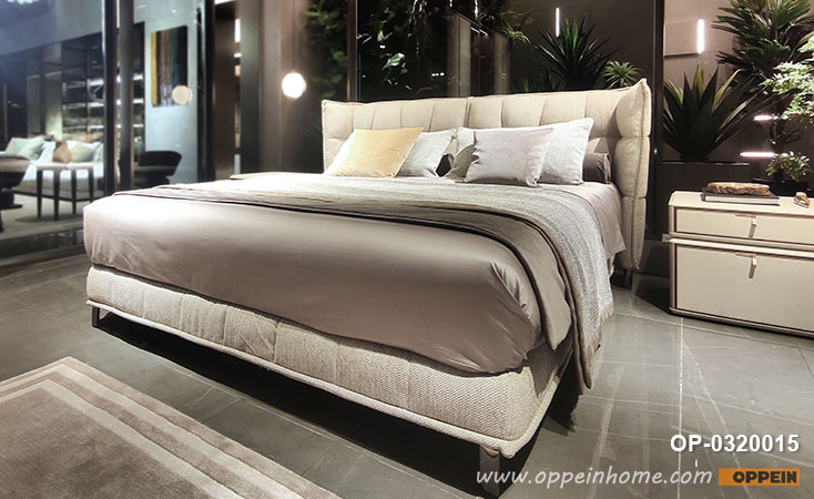 Modern Fabric Queen Bed With, Modern Queen Bed Frame With Headboard