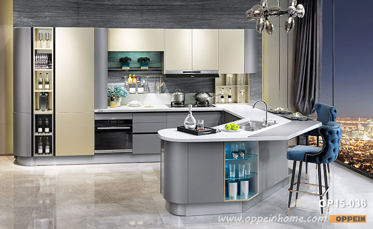 Modern Golden and Grey Lacquer Kitchen Cabinet OP15-036