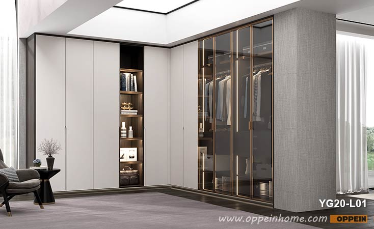 Modern L-shaped Wardrobe with Glass Door Design YG20-L01