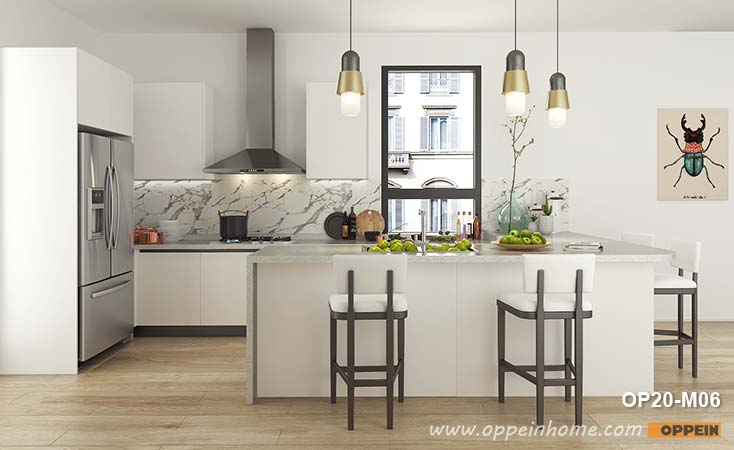 Modern Melamine White Lacquer Kitchen Cabinet OP20-M06