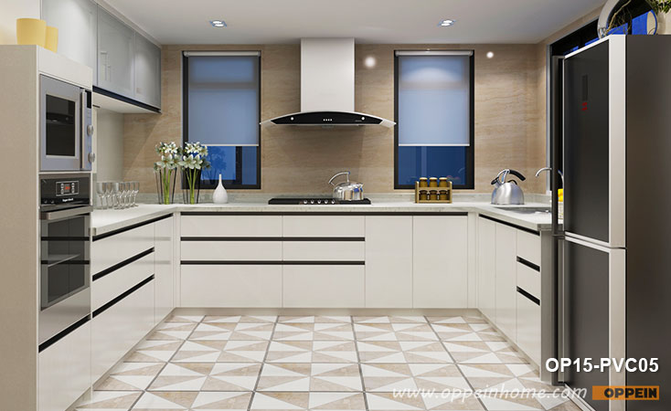 Modern White High Gloss PVC Kitchen Cabinet OP15-PVC05