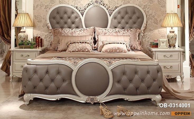 OB-0314001 Luxury European Style King Bed With Fabric Headboard