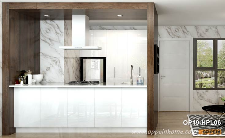 Small Design White Laminate Kitchen OP19-HPL06