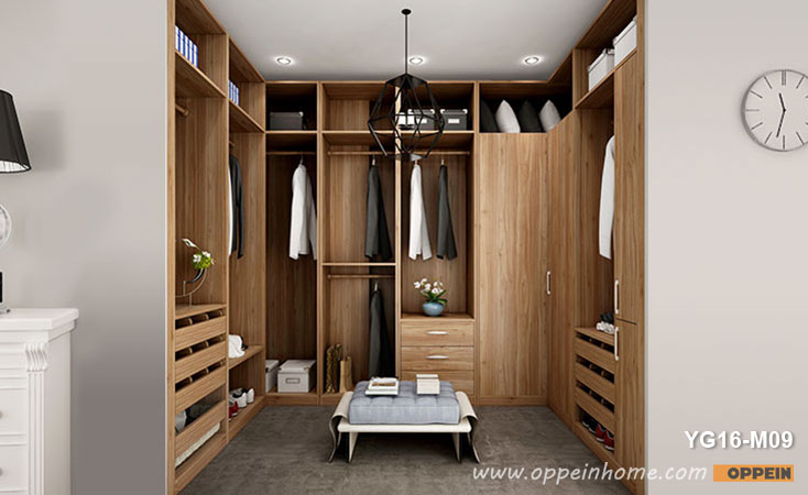 U-shaped Wood Grain Walk-in Closet of Best Design YG16-M09