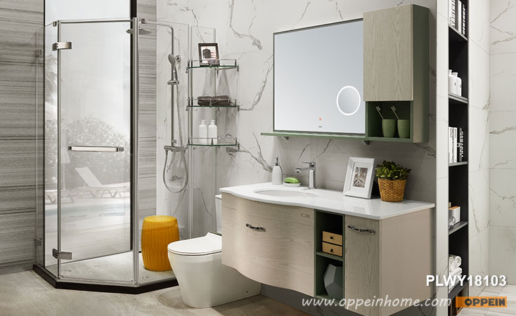White Wood Grain Wall-Mounted Bathroom Cabinet