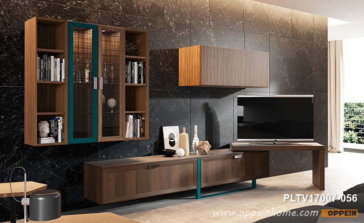 Wood Grain PVC and Blue Lacquer TV Cabinet PLTV17007-056
